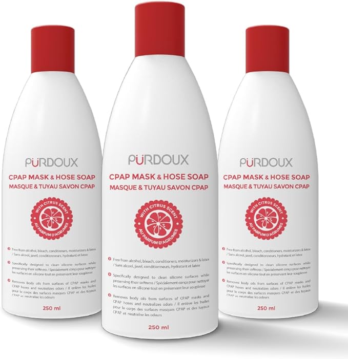 PURDOUX™ CPAP Mask & Hose Cleaning Soap (Pack of 3 Bottles, 250 ml / 8.4 oz Each) (3 x Grapefruit-Lemon Scent) by PURDOUX