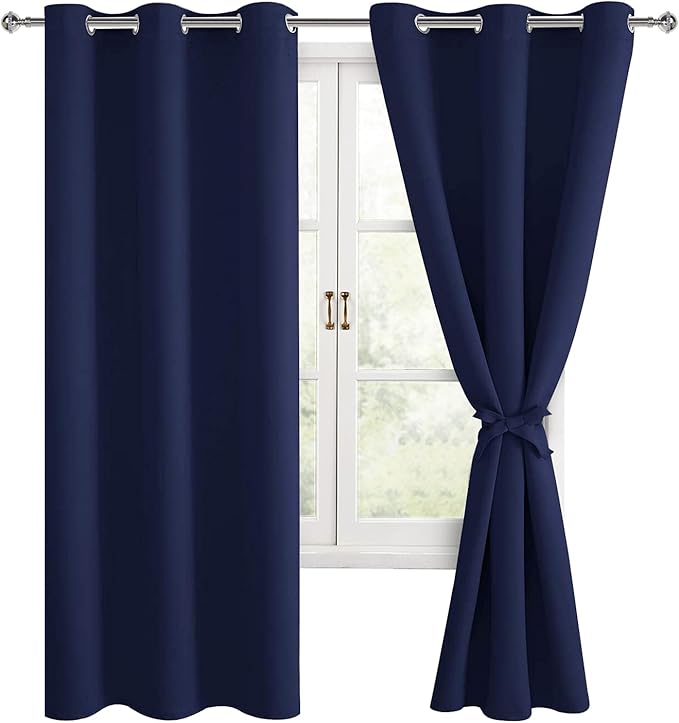 Hiasan Blackout Curtains for Bedroom, Thermal Insulated, Light Blocking, Noise Reducing Window Curtain Panels, Tiebacks Included, Set of 2, Grommet Top (Navy Blue, Width 38 Inch x Length 63 Inch) - Image 6