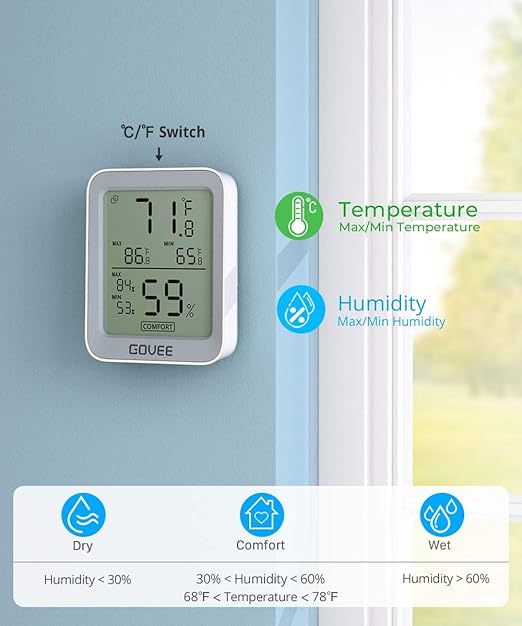 Govee Bluetooth Digital Hygrometer Indoor Thermometer, Room Humidity and Temperature Sensor Gauge with Remote App Monitoring, Large LCD Display, Notification Alerts, 2 Years Data Storage Export, Grey - Image 4