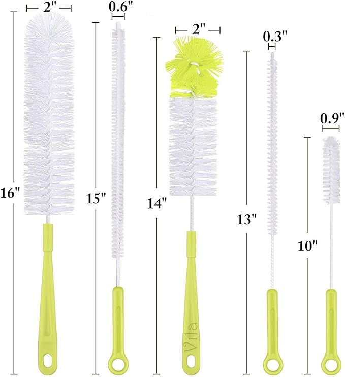 Vila 5-Pack Reusable Straw Pipe Cleaner Brush Set, Long Pipe Brush Cleaner Tool Kit, Nylon Cleaning Brush for Water Bottle, Teapot, Narrow Neck Glass Containers, Baby Bottle, Jug, Hookah, Hydro Flask - Image 6