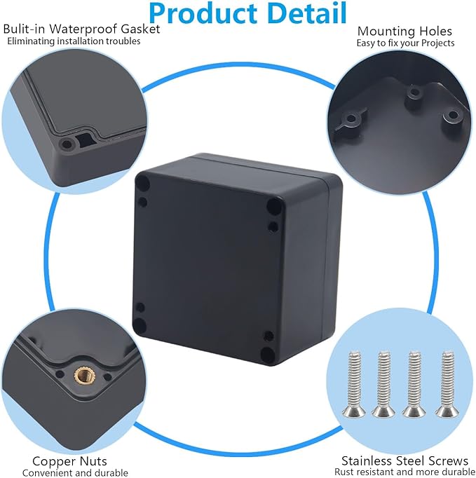 Outdoor Waterproof Junction Box IP67 Project Box ABS Black Electrical Boxes Electronic Enclsoure for DIY Project 3.3x3.2x2.2inch (83 x 81 x 56 mm) - Image 7