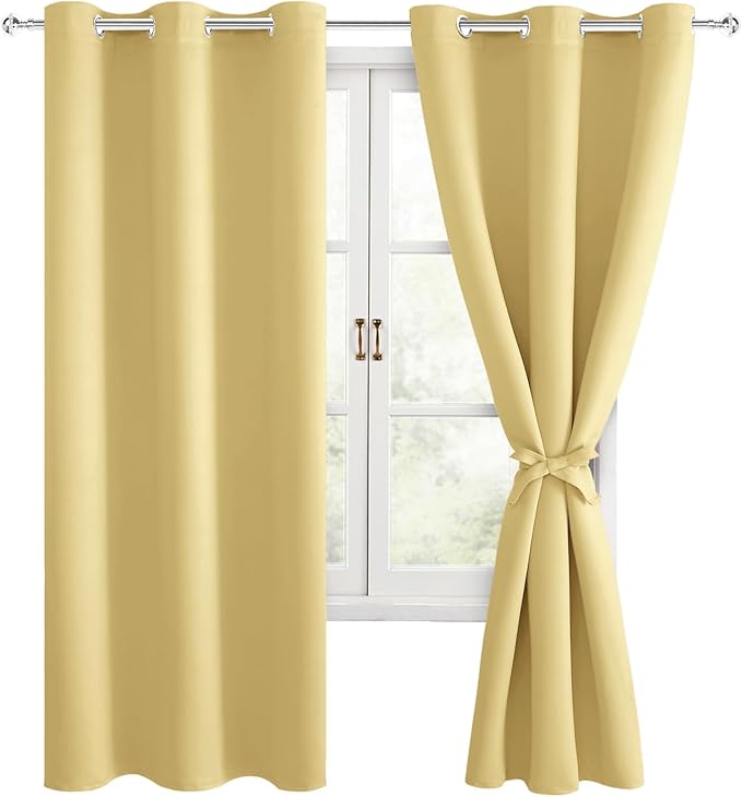 Hiasan Room Darkening Window Curtains for Bedroom, Thermal Insulated, Energy Saving Blackout Curtains, Set of 2 Panels, Sewn with Tiebacks, Grommet Top (Light Yellow, Width 42 Inch x Length 63 Inch) - Image 6