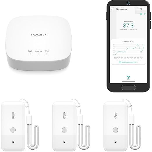 YoLink Smart Freezer Thermometer, LoRa Wireless Fridge Temperature Sensor 3-Pack, Ideal for Refrigerator, Freezer, Greenhouse, Pet Cage, App & SMS Alerts, 5-Year Battery, Hub Included by YoLink