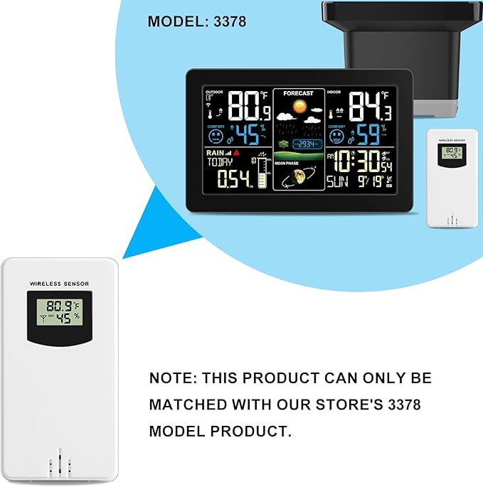 Digital Indoor Outdoor Wireless Remote Sensor, Temperature and Humidity Meters, Sutible for Weather Station with Rain Gauge (3378R) - Image 4