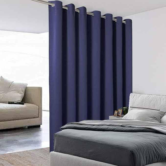 BONZER Room Divider Curtain Total Privacy Wall Wide Thermal Insulated Blackout Curtains for Slide Window, 96L x 108W Inch (8L x 9W ft), 1 Panel, Navy by Bonzer