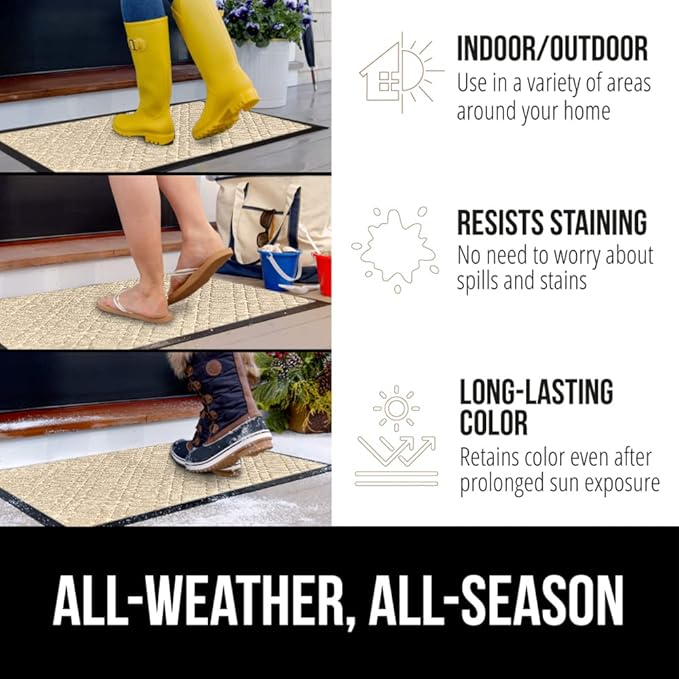 GORILLA GRIP 100% Waterproof All-Season WeatherMax Doormat, 72x24, US Designed Natural Rubber, Stain and Fade Resistant, Low Profile Indoor Outdoor Door Mats, Easy Clean Patio Mat, Modern Latte - Image 3