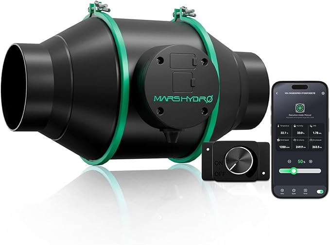 Mars Hdyro iFresh 4 Inch Smart Inline Duct Fan with Variable Speed Controller, 205 CFM App Control Ventilation Exhaust Fan for Grow Tents, Hydroponics by MARSHYDRO