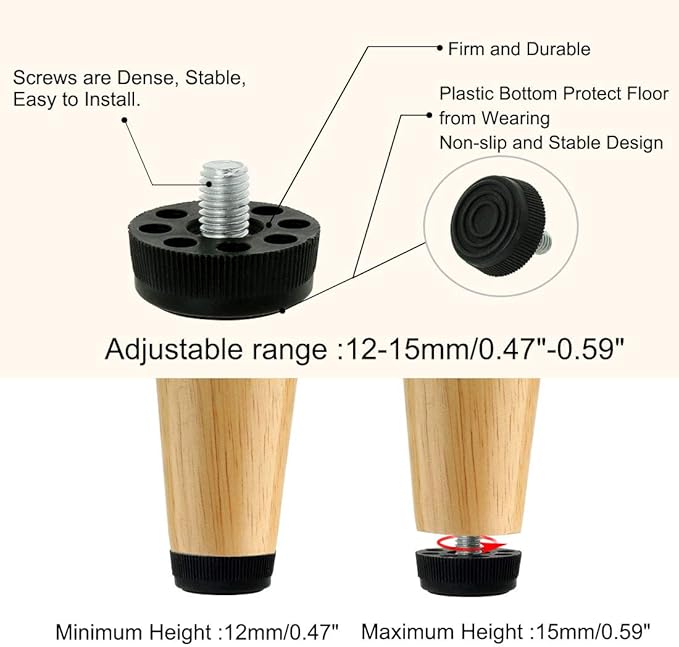 uxcell M8 x 10 x 30mm Leveling Feet Adjustable Leveler Threaded Floor Protector Cover for Furniture Leg 4 Pack - Image 4