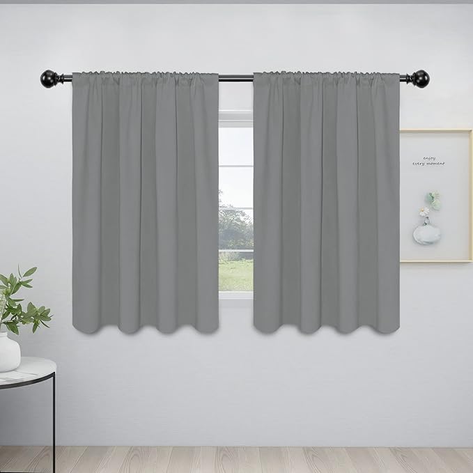 Easy-Going Rod Pocket Blackout Curtains for Bedroom, Room Darkening Window Curtains for Living Room, Thermal Insulated Noise Reduction Solid Window Drapes, 2 Panels(42x45 in, Light Gray) by Easy-Going
