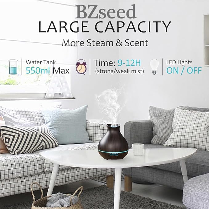 BZseed Aromatherapy Essential Oil Diffuser, 550ml Ultrasonic Fragrant Oil Large Room Humidifier, Diffusers for Home with Timer and Waterless Auto-Off, 7 Color LED Lights,Cool Mist Humidifiers - Image 4