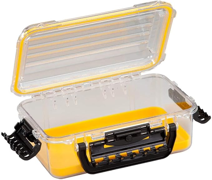 Plano Guide Series 3600 Field Box Waterproof Case, Medium, Waterproof Dry Box with Wrist Strap for Boat, Kayak, and Camping, Outdoor Gear Storage, 11"L x 7"W x 4"H, Clear/yellow by PLANO%C2%AEOutdoors