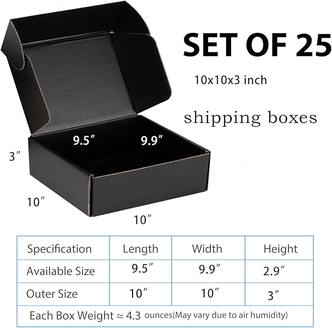 Small Shipping Boxes 10x10x3 Inch (25 Pack) - Sturdy Black Corrugated Cardboard Boxes for Small Business, Ecommerce, Mailing & Packaging | Recyclable Gift & Storage Boxes - Image 2