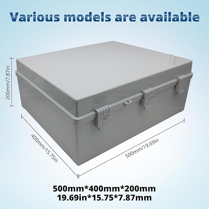 MAKERELE Large Outdoor Electrical Box Junction Plastic Waterproof Lockable IP67 Plastic Electric Box Enclosure with Hinged Cover with Mounting Plate and 1" NPT*2(19.7"*15.7"*7.9") - Image 4