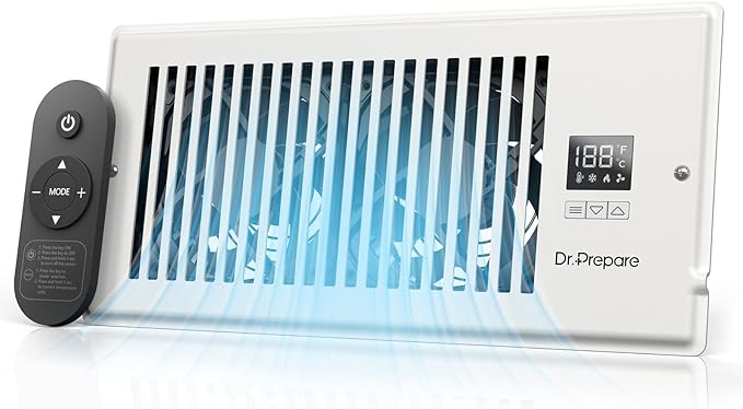DR.PREPARE Register Booster Fan Fit for 4"×10" Register Holes, Smart Vent Booster w/Thermostat Control & Remote Control, Improves Heating & Cooling Vents, Quiet Fan Mode with 10 Speeds by DRPREPARE
