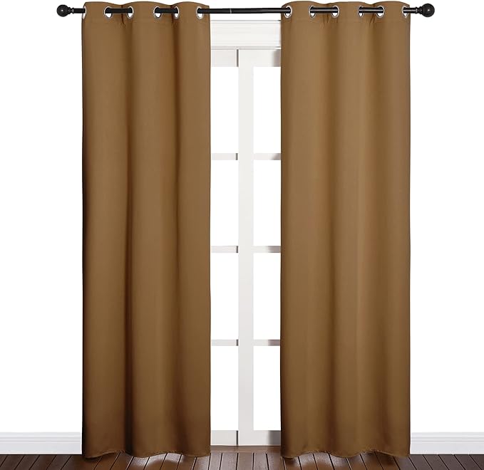 NICETOWN Sleek Blackout Curtains 84 inches Length for Windows, Noise Reducing and Block Draft Panels for Door Doorway Laundry Office Luxury Decor Theme (2 Panels, Gold Brown, W34 x L84 -Inch) - Image 2