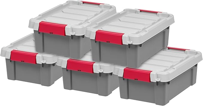 IRIS USA 3 Gallon Lockable Storage Totes with Lids, 5 Pack, Heavy-Duty Durable Stackable Containers, Large Garage Organizing Bins Moving Tubs, Rugged Sturdy Equipment Utility Tool Box, Gray by IRISUSA