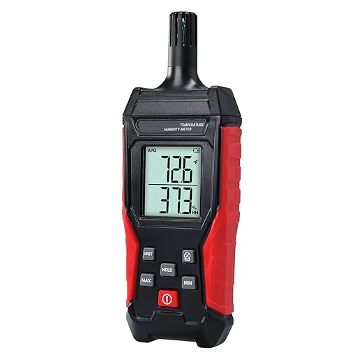 Humidity Temperature Meter, High Precision Digital Psychrometer HVAC with Ambient Temperature Handheld Hygrometer Moisture Meter w/Data Hold, Min/Max, 4 Digits Display Backlit for Outdoor Indoor Use by Landtek