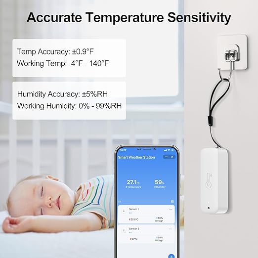 eMylo Indoor Outdoor Thermometer Hygrometer RTH11, IP65 Waterproof Temperature Humidity Sensor for Home with APP Alert, 492ft Monitoring Range, Requires Connection to WiFi Gateway(Not Included) - Image 4