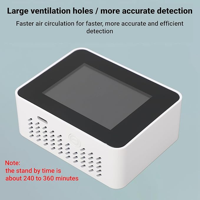 5-in-1 CO2 Detector Carbon Dioxide Monitor Battery Operated Indoor Air Quality Meter Portable Digital HCHO TVOC Temp Humidity Sensor Data Logging Function for Home Office Use - Image 3