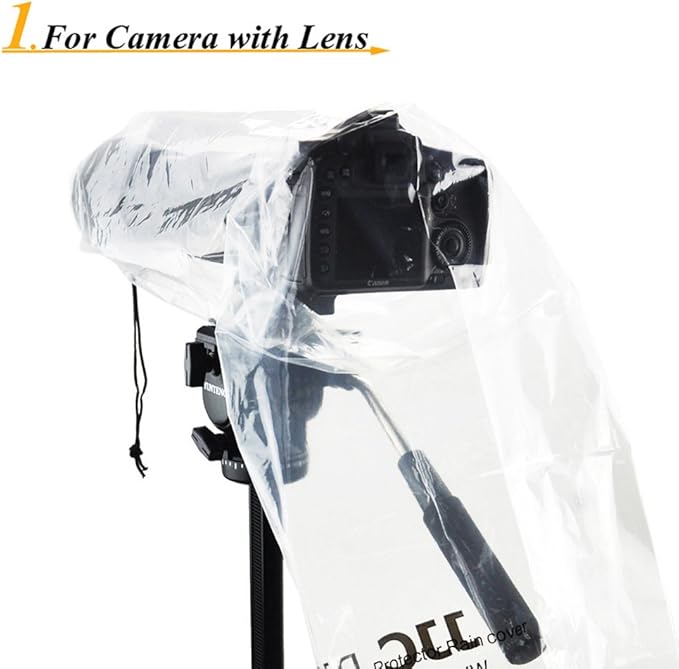 JJC 2 Types DSLR Camera Rain Cover Coat Sleeve Protector for Canon Nikon Fujifilm Sony Olympus Panasonic Pentax Sigma with a Lens & Flash PE Material Clear See-Through(2 Pack) - Image 2