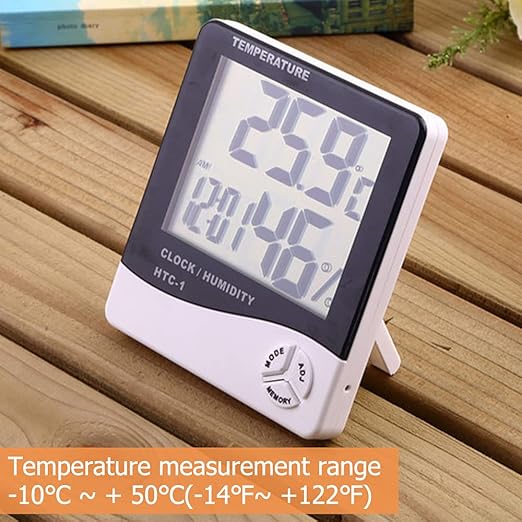 Temperature Humidity Meter,LCD Electronic Digital Outdoor/Indoor Thermometer Hygrometer with Clock Time Humidity Monitor for Home,Bedroom,Pet,Reptile,Plant,Greenhouse,Basement,Guitar (HTC-1) - Image 7