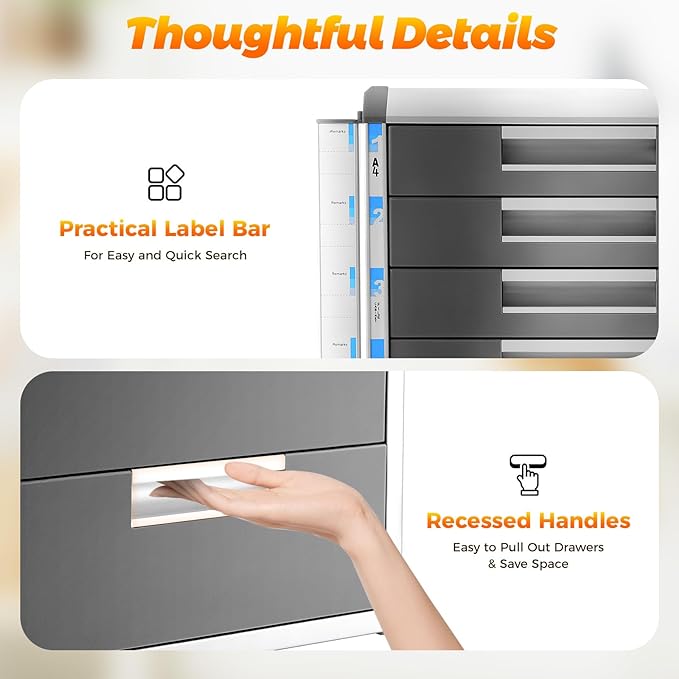 Metal Drawer Box, Luminium Alloy File Organiser with Lockable Drawers With 5 Drawers File Organiser for Home, Office - Image 6