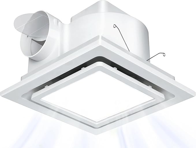 Nalle Ventilation Fans Bathroom Exhaust Fan with Light 9.6 inch Panel 6000K 12W Square LED 90 CFM 1.0 Sones 4 Inch Duct 110V Quiet Ceiling Mount Exhaust Fan for Shower,Bathroom,Office,Home (FFL-200) by Nalle