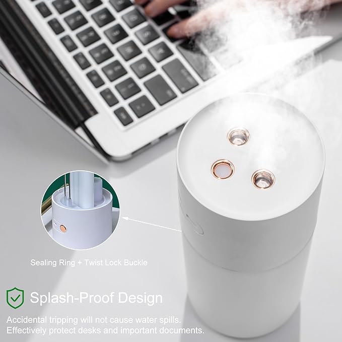 HODEMI Portable Small Humidifier - Cold Mist Humidifiers with Water Shortage Protection, Warm Night Light, Recharge Dual Nozzle Mini Humidifier for Bedroom, Plants, Office, and Car (Pink) - Image 4