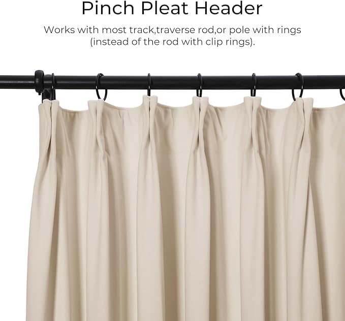 TWOPAGES Luxury Velvet Curtain Pinch Pleated Beige Curtain 96 inch Long Thermal Insulated Blackout Drapes for Bedroom Living Room Indoor Window (1 Panel,Beige,100Wx96L) - Image 2