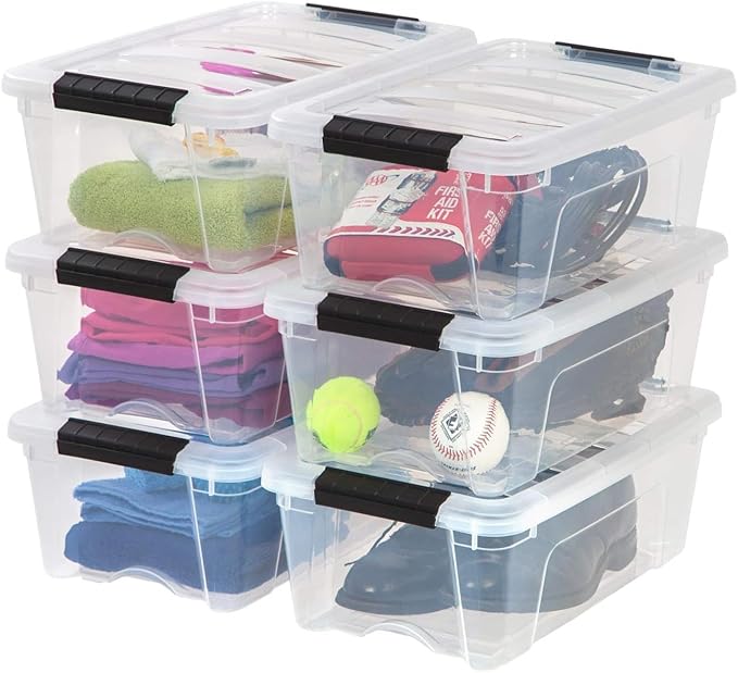 IRIS USA 13 QT Plastic Storage Box with Lid and Latches - 6 Pack - BPA-Free, See-Through Organizing Solution, Durable Nestable Stackable Containers, Secure Pull Handle - Clear by IRISUSA