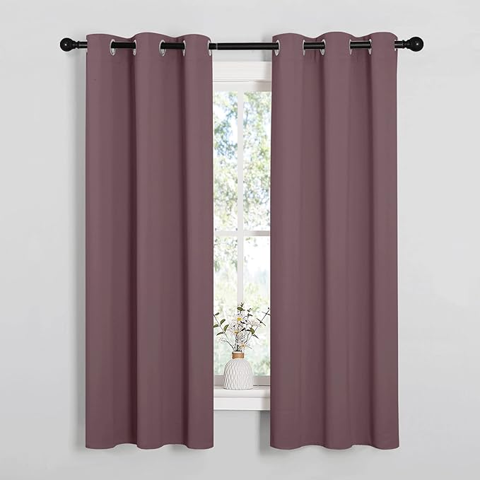 NICETOWN Bedroom Curtain Panels Blackout Draperies, 1 Pair, 34 by 63 inches, Dry Rose, Thermal Insulated Solid Grommet Blackout Curtains/Drapes by NICETOWN