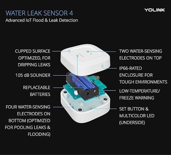 YoLink Smart Home Starter Kit: SpeakerHub & Water Leak Sensor 4 with 105dB Audio Alarm 1-Pack, SMS/Text, Email & Push Notifications, Freeze Warning, LoRa Up to 1/4 Mile Open-Air Range, w/Alexa, IFTTT - Image 3