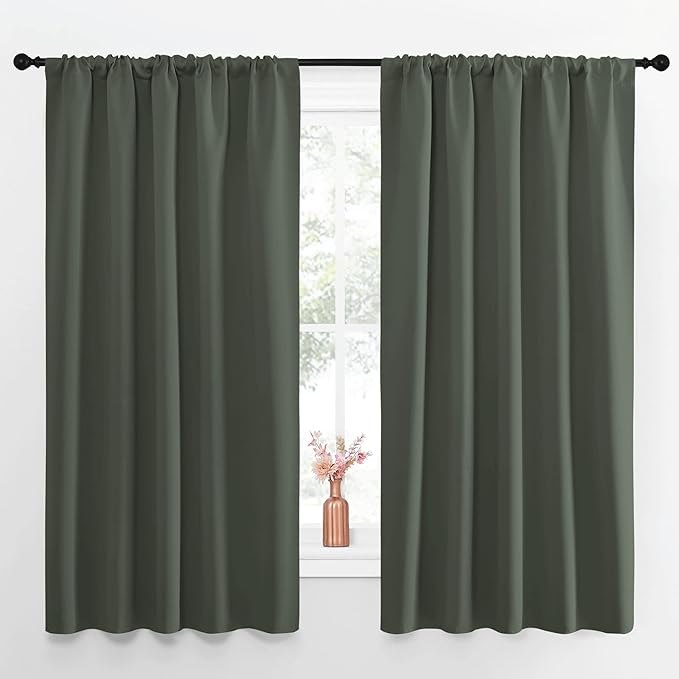 NICETOWN Bedroom Curtains Blackout Draperies - All Season Thermal Insulated Solid Rod Pocket Top Blackout Curtains/Drapes for Kid's Room (Dark Mallard, 1 Pair, 52 x 63 Inch) by NICETOWN