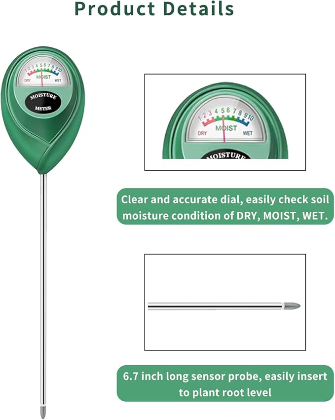 Soil Moisture Meter, Soil Moisture Monitor for House Plants, Soil Hygrometer Moisture Sensor for Indoor & Outdoor, Garden, Farm, Lawn Plant Care, No Battery Needed(Green) - Image 4