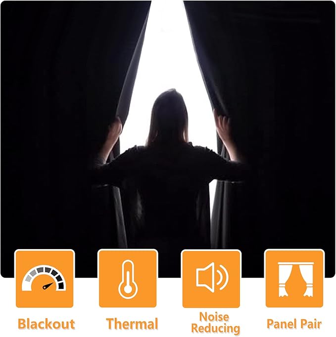 Hiasan Blackout Curtains for Bedroom - Thermal Insulated & Light Blocking Window Curtains for Living Room/Kids Room, 2 Drape Panels Sewn with Tiebacks, Navy Blue, 52 x 45 Inch - Image 3