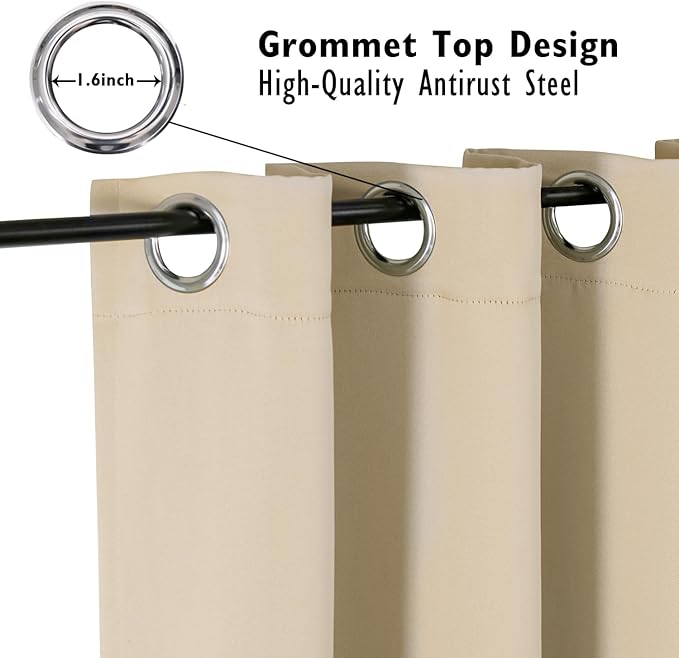 ChrisDowa Blackout Curtains 45 inches Long for Bedroom - 2 Panels Set Grommet Thermal Insulated Room Darkening Curtains for Living Room (Biscotti Beige, 52 x 45 Inch) - Image 2