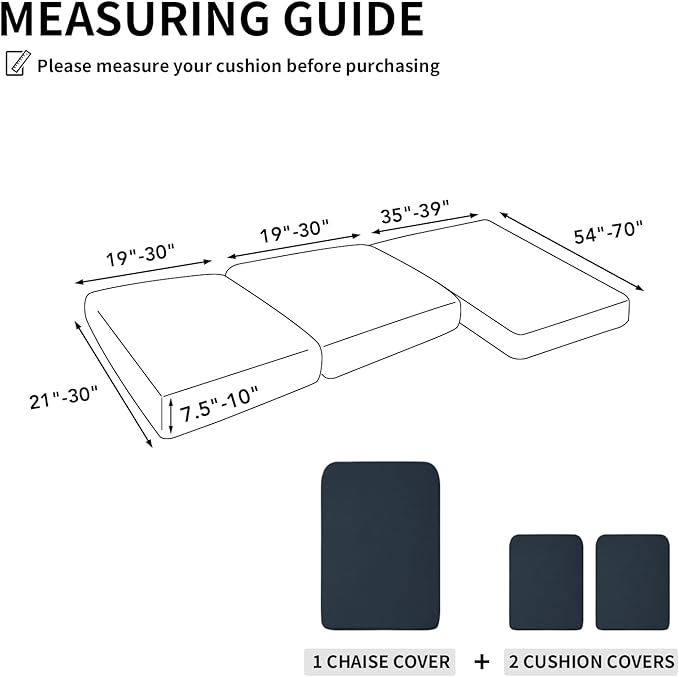 Easy-Going Stretch 3 Pieces Couch Cushion Covers for Sectional Sofa Left/Right L Shape Chaise Lounge Sofa Seat slipcover Anti-Slip Sofa Cover Soft (2 Seater + 1 Chaise, Dark Blue) - Image 2