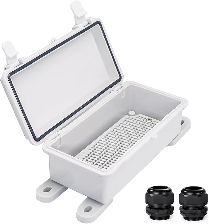 Waterproof Electrical Box Dustproof Junction Box Weatherproof IP67 ABS Plastic Enclosure Switch Router Project Box with Mounting Plate with Wall Bracket 2 Cable Glands Grey 7.9"x3.9"x2.8" by YETLEBOX