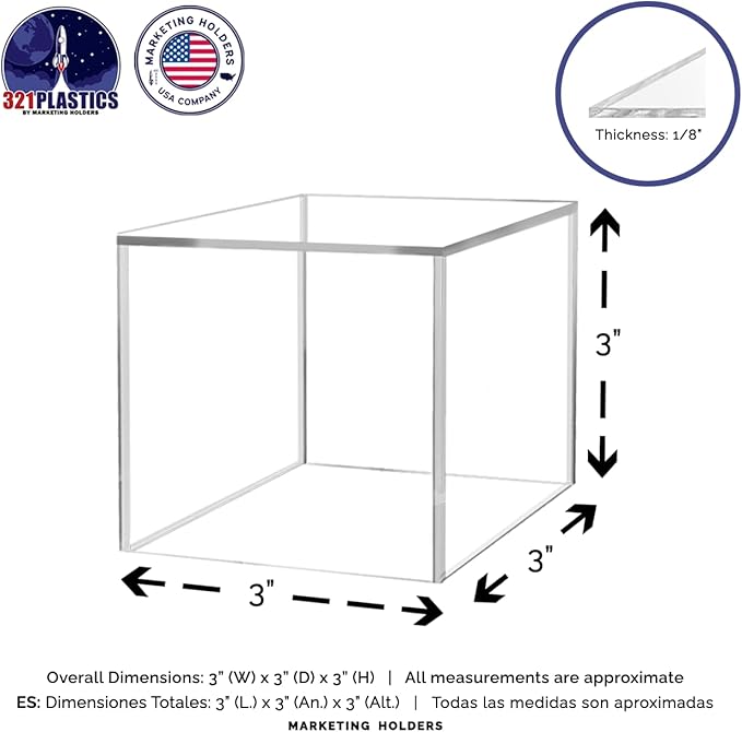 Marketing Holders 3" Acrylic Display Riser Box with One Open Side No Lid Versatile Clear Square Retail Product Platform and Merchandise Storage Bin One Piece No Assembly Flippable Box - Image 6