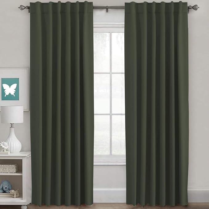 H.VERSAILTEX Blackout Curtains Thermal Insulated Window Treatment Panels Room Darkening Blackout Drapes for Living Room Back Tab/Rod Pocket Bedroom Draperies (2 Panels, Olive, 52 x 96 Inch) by HVERSAILTEX