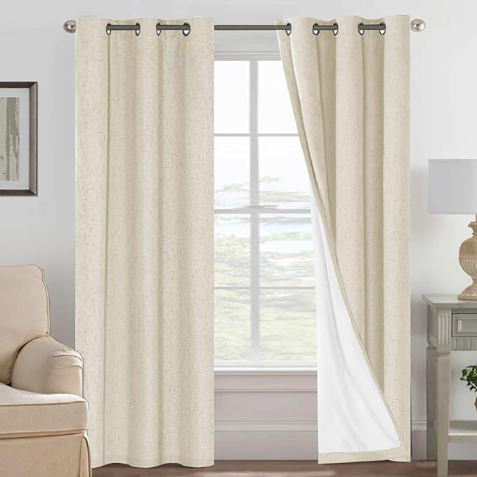 H.VERSAILTEX 100% Blackout Curtains for Bedroom Thermal Insulated Linen Textured Curtains Heat and Full Light Blocking Drapes Living Room Curtains 2 Panel Sets, Bleached Sand, 42x84 Inch by HVERSAILTEX