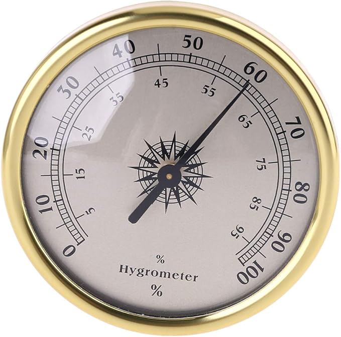 72mm Round Gold Hygrometer Humidity Meter Gauge Ring Surface - No Battery Needed by Unknown