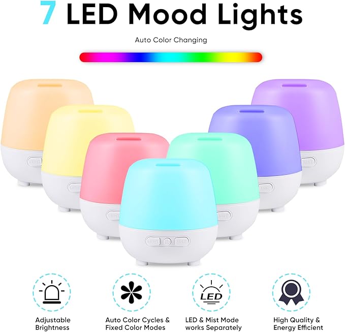 HAPPTWS 220ml Essential Oil Diffuser, Upgraded Diffusers for Essential Oils Aromatherapy Diffuser Cool Mist Humidifier with 7 Colors Lights 2 Mist Mode Waterless Auto Off for Home Office Room - White - Image 4
