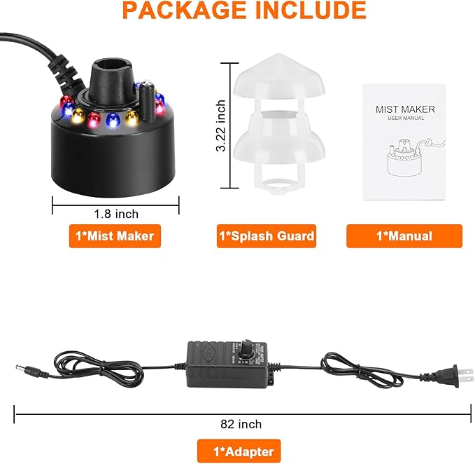 FITNATE Mist Maker, 12 LED Mister Fogger Water Fountain Pond Fog Machine Atomizer Air Humidifier, ultrasonic Mist fogger with Splash Guard, Perfect for Halloween and Other Holidays - Image 9