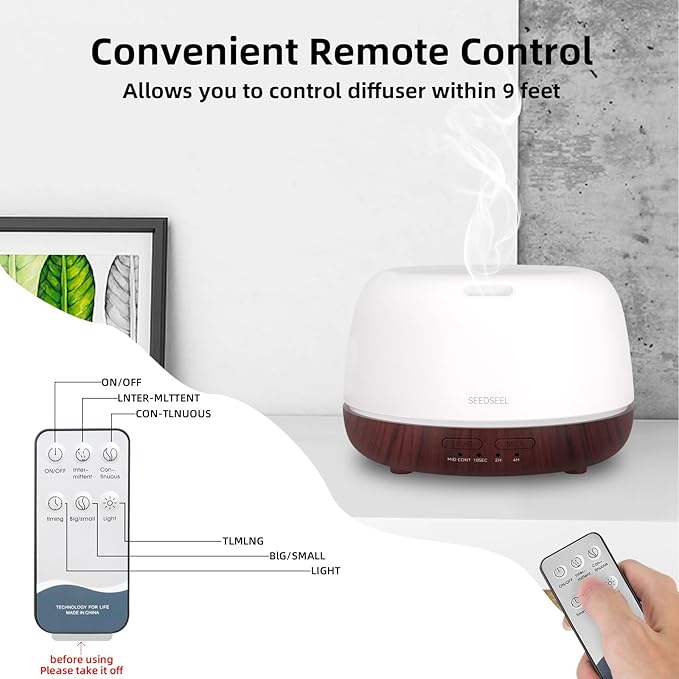 300ML Essential Oil Diffuser,Aromatherapy Diffuser with Remote Control, 7-Color LED Light and 4 Timers,Quiet Auto-Off for Bedroom, Home,Office - Image 3