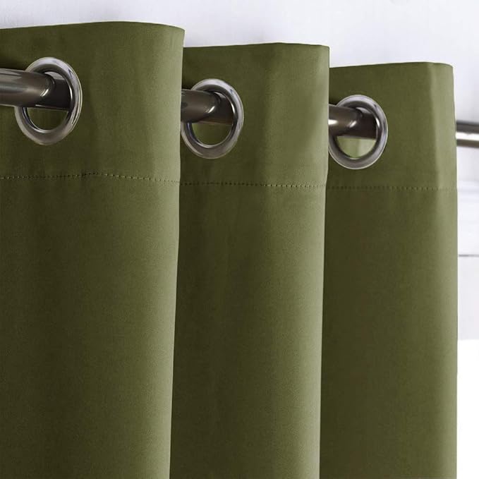 NICETOWN Olive Green Christmas Decoration Blackout Drape for Nursery, Fashion Thermal Insulated Blackout Room Darkening Curtain/Drapery with Ring Top (Single Panel, 42 by 63 inches, Olive Green) - Image 2