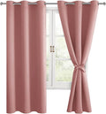 Hiasan Room Darkening Window Curtains for Bedroom, Thermal Insulated, Energy Saving Blackout Curtains, Set of 2 Panels, Sewn with Tiebacks, Grommet Top (Dusty Rose, Width 38 Inch x Length 63 Inch) by Hiasan