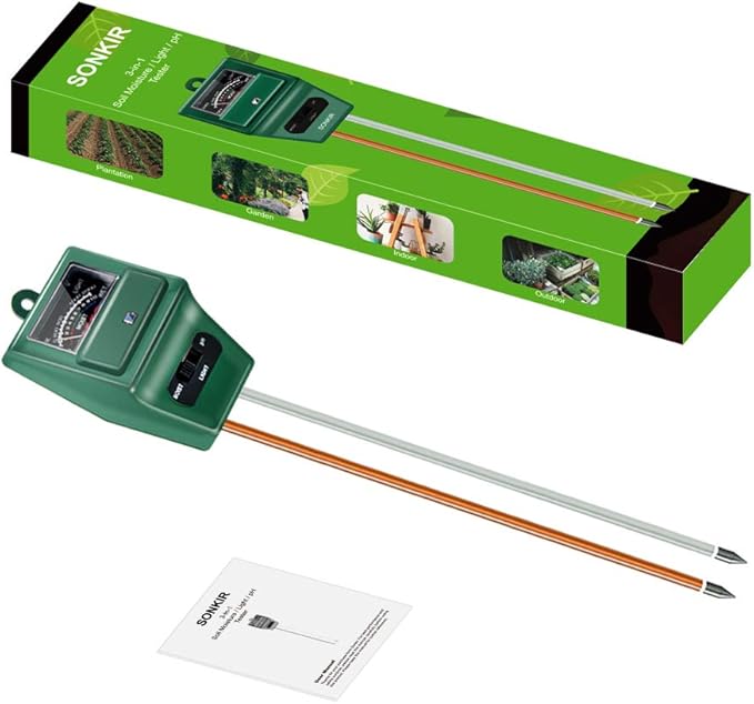 SONKIR Soil pH Meter, MS02 3-in-1 Soil Moisture/Light/pH Tester Gardening Tool Kits for Plant Care, Great for Garden, Lawn, Farm, Indoor & Outdoor Use (Green) - Image 5