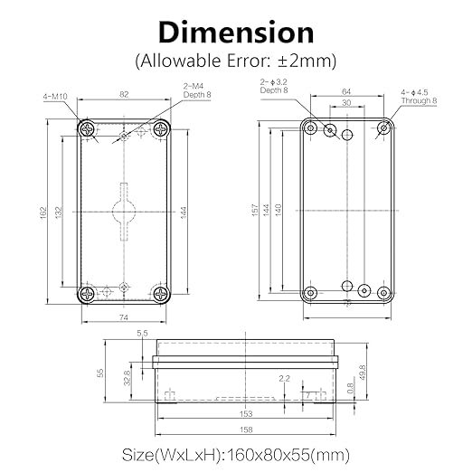 LeMotech Junction Box IP67 Waterproof Dustproof ABS Plastic Project Box for Electrical Outdoor Enclosure Gray 6.3 x 3.1 x 2.2 inch (160 x 80 x 55 mm) - Image 6