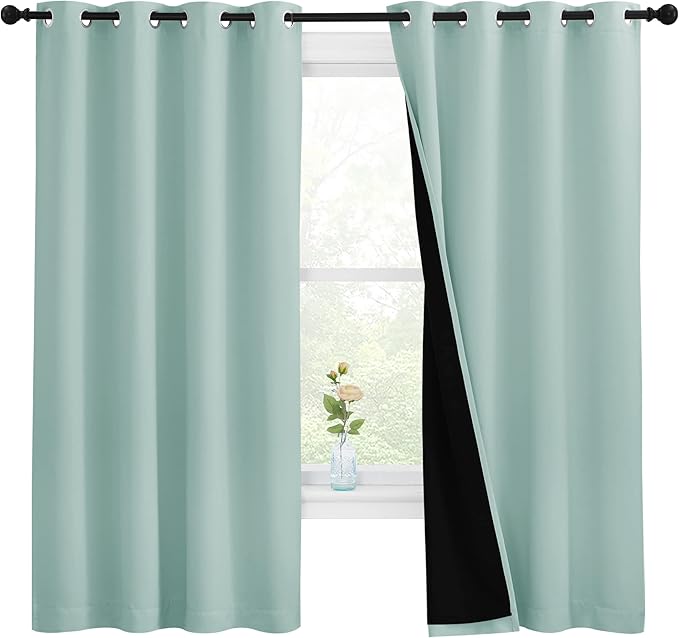 NICETOWN Aqua Blue 100% Blackout Lined Curtains, 2 Thick Layers Completely Blackout Window Treatment Thermal Insulated Drapes for Kitchen/Bedroom (1 Pair, 55-inch Width x 68-inch Length per Panel) by NICETOWN